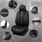 CAR PASS Carbon Fiber Nappa Leather Car Seat Covers Front Only Cushioned Leatherette 2 Piece Padded Waterproof Universal Fit 