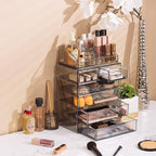 Sorbus Acrylic Makeup Organizer Set, 6-Drawer Vanity & Countertop Cosmetic Storage with Small & Wide Compartments, Black-Tint