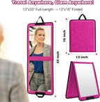 LPHUMEX Sparkle Hot Pink Folding Mirror 13”x33”, Foldable Full-Length Travel Mirror 3-Way Use, Perfect for Dance, Festivals, 