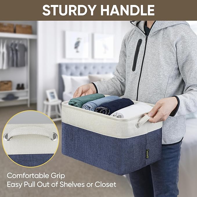 BALEINE 4 Pack Fabric Closet Storage Bins for Shelves, Linen Closet Organizers and Storage, Decorative Baskets for Organizing