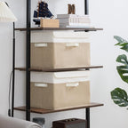 GRANNY SAYS Storage Boxes with Lids, Decorative Storage Bins, Shelf Baskets, Clothes Storage and Organization, White/Khaki, 2