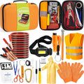 AUTODECO Car Roadside Emergency Kit, Car Safety Kit Portable Car Kits for Emergency with Jumper Cable, Safety Hammer, Orange