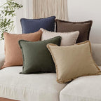 Foindtower Set of 2 Decorative Linen Fringe Lumbar Throw Pillow Covers Farmhouse Cushion Cover with Tassels Accent Pillowcase