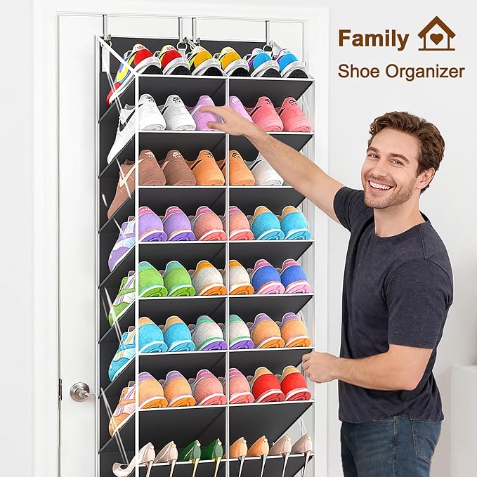UVIAHOMI 20-30 Pairs Over the Door Shoe Organizer, Clear Pockets Hanging Shoe Storage for Closet, 10-Tier Door Shoes Rack, Ha