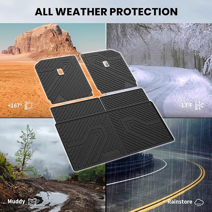 LASFIT Trunk Mat & Backrest Mats for Rivian R1S 2025 2024 2023 2022, All Weather TPE Custom Fit Cargo Liner for R1S Cargo Mat, Black, Easy to Clean