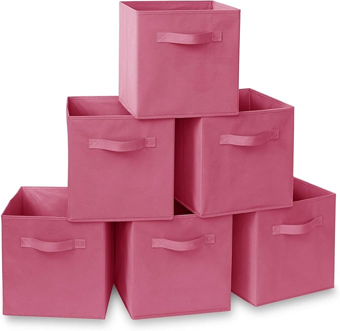 Casafield Set of 6 Collapsible Fabric Cube Storage Bins, Hot Pink - 11" Foldable Cloth Baskets for Shelves, Cubby Organizers 