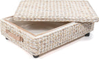 happimess BSK1006C 26.38" Chett Minimalist Hand-Woven Hyacinth/Wood Underbed Storage Bin with Wheels and Handles for Storage 