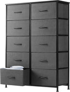 DUMOS Dresser for Bedroom, 10 Storage Drawers, Wide Fabric Closet Chests Organizer Tower Furniture with Wooden Top Metal Fram