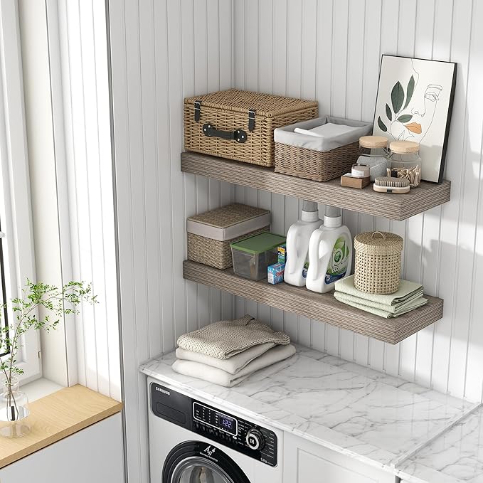 Deep Floating Shelves | 36 Inch Grey Floating Shelves Set of 2 | 12 Inch Deep Rustic Wood Shelves for Wall | 36" W x 12" D Gr