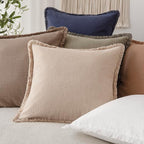 Foindtower Set of 2 Decorative Linen Fringe Throw Pillow Covers Boho Farmhouse Cushion Cover with Tassels Accent Pillowcase f