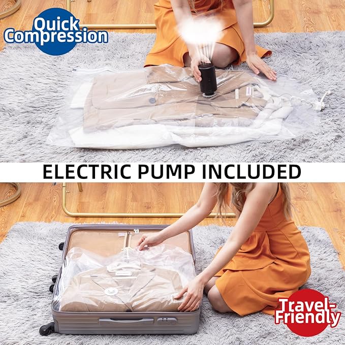 Hanging Vacuum Storage Bags, 6 Pack Hanging Storage Bags for Clothes With Electric Pump, Vacuum Sealed for Suits, Dress, Jack