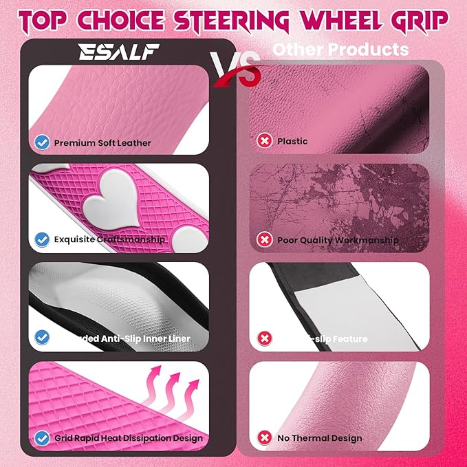 Ventilated Heart-Shaped Steering Wheel Cover with Anti-Slip Leather Grip. Compatible with Ford, Toyota, Honda, Nissan, and Ch