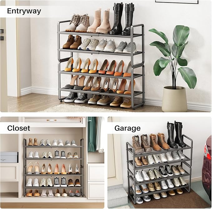 SNTD Shoe Rack - Expandable Shoe Organizer for Closet, Adjustable Metal Shoe Shelf Storage, Stackable Long Shoe Stand Holder 