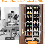 Yecaye 8 Tier Over the Door Shoe Organizer of Deep 16 Compartments, 50lbs Load Shoe Rack for Door in Oxford Holds 16-24 Pairs