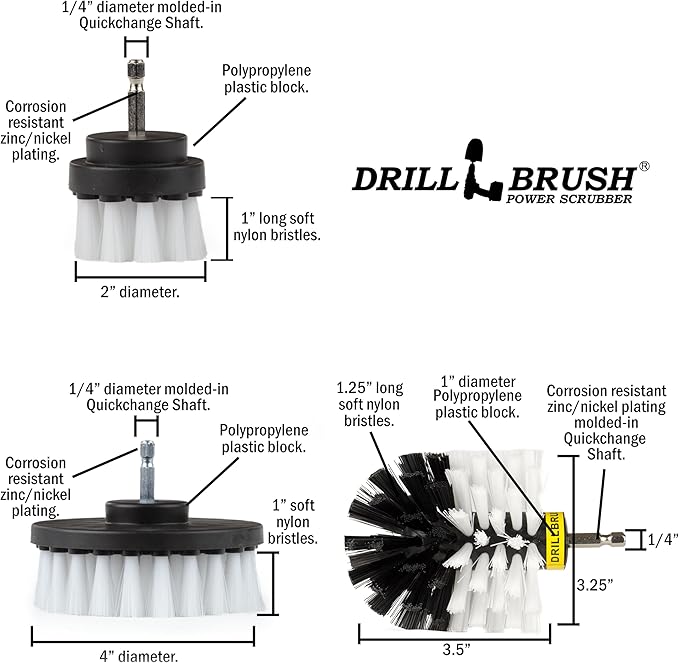 Drillbrush Car Detailing Kit | Drill Brush Set – Soft Bristle Power Scrubber Attachments for Cleaning Car Interior, Upholster