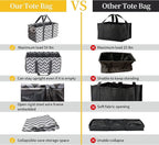 Extra Large Utility Tote Bag, Reusable Grocery Bags Foldable,Upgraded Metal Frame, With Sturdy Handles Reinforced Bottom Heavy Duty Oxford Fabric Moving Shopping Bags, Grey and White Ripples