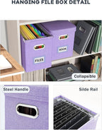 Oterri File Organizer Box with Lid, Hanging Filing File Box with Mesh Pocket, Document Organizer Box for Letter Files, Portab