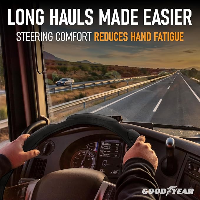 Goodyear Bus and Truck Steering Wheel Cover (18 INCHES) – Semi Truck, Vegan Leather Grip, Non-Slip, Comfortable, Heavy-Duty P