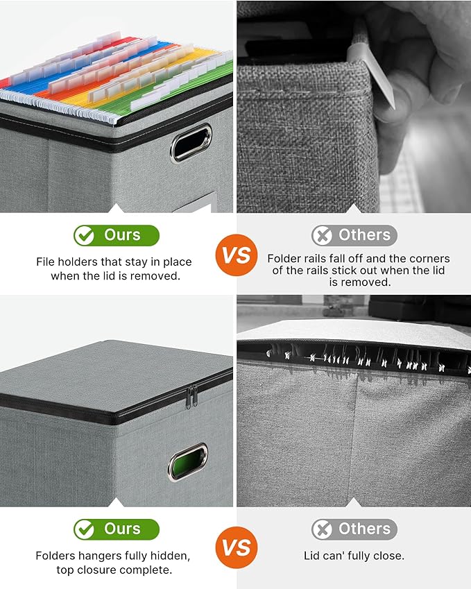 Oterri 2 Pack File Organizer Boxes with Lids, File Box with Mesh Pockets, Document Organizer Box for File Folders Letter Size