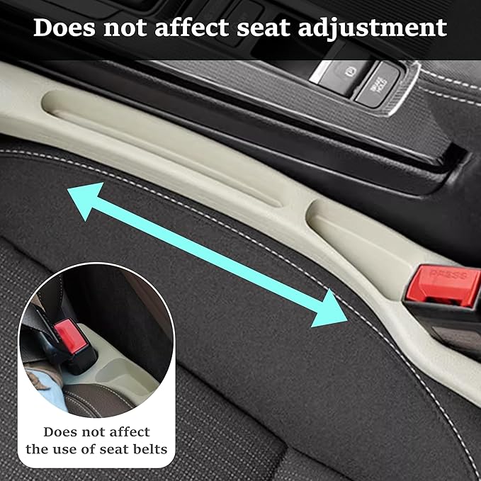 2PCS Car Seat Gap Filler Organizer, Multifunctional Car Gap Filler with Fill and Storage Function for Storing Phones Keys Cards, Universal No Drop Seat Guard for Cars (Beige)