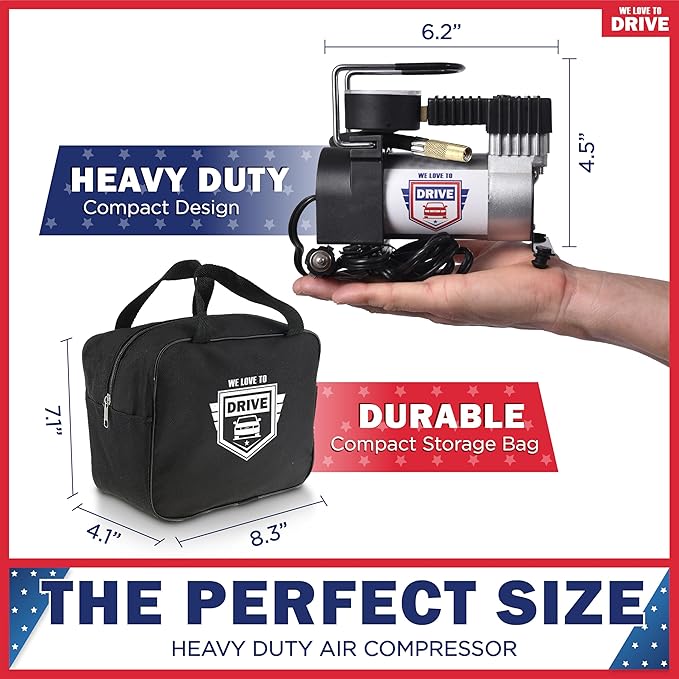 Tire Inflator Portable Air Compressor – 12V DC Air Pump for Car Tires, 150 PSI Electric Air Pump with Tyre Pressure Gauge – Corded Silver by WE LOVE TO DRIVE