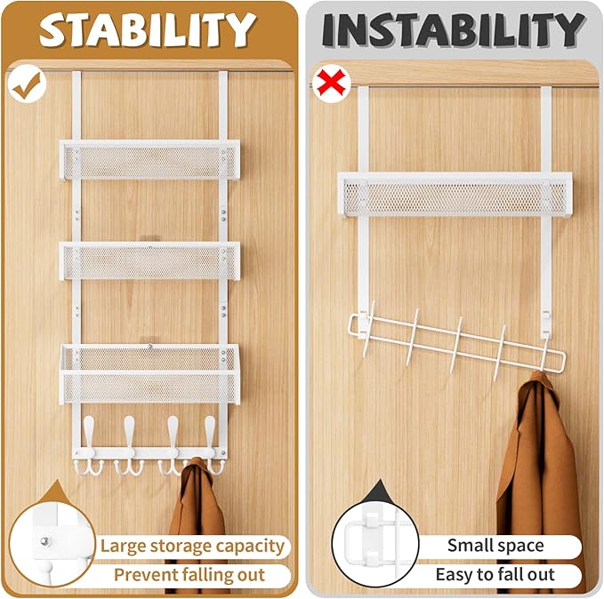 Kaiferty Over The Door Hooks Organizer, Coat Rack Over The Door Storage Hanger Towel Rack, Back of Door Storage Organizer for