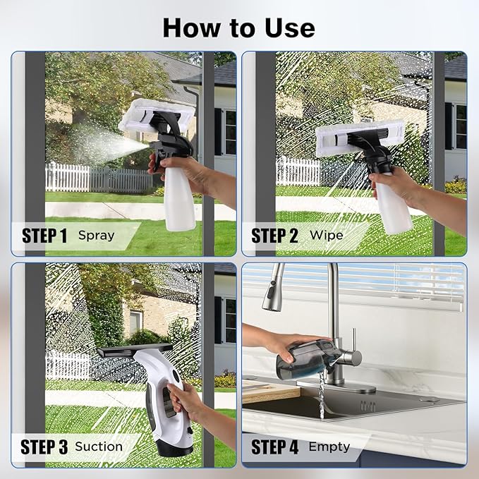 Window Vacuum Squeegee Cordless, Electric Window Cleaner Tool with Water Collection Tank, Window Cleaning Kit Shower Squeegee