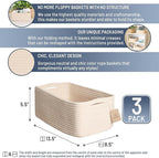 NaturalCozy 13.5”x8.5”x5.5” Storage Baskets for Shelves 3 Pack | Cotton Rope Woven Small Baskets for Organizing | Small Stora