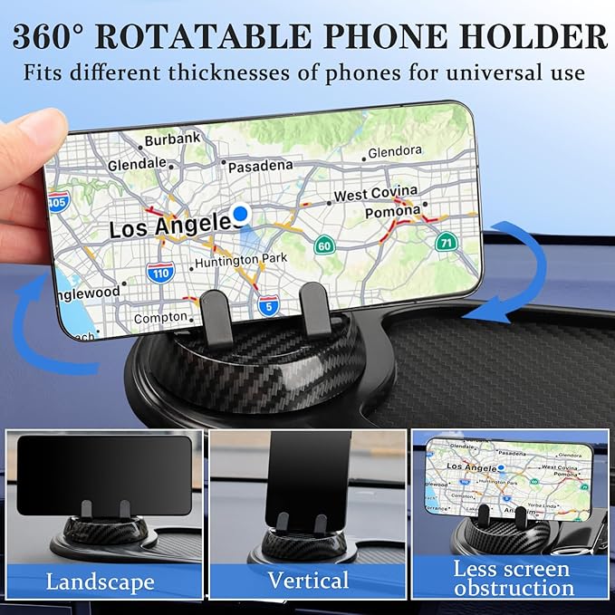 3-in-1 Multifunctional Car Anti-Slip Mat, 360° Rotating Phone Holder with Hidden Parking Number Plate, PVC Dashboard Mat, Fit