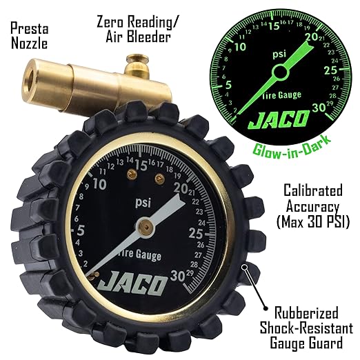 JACO FTX-30 Low Pressure Presta Tire Gauge for Bikes (Max 30 PSI) | Fatbike & MTB Series