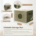 Boho Sun and Moon Storage Box Bins, Vintage Green Beige Celestial Collapsible Storage Basket Organizer for Bedroom Laundry Ro