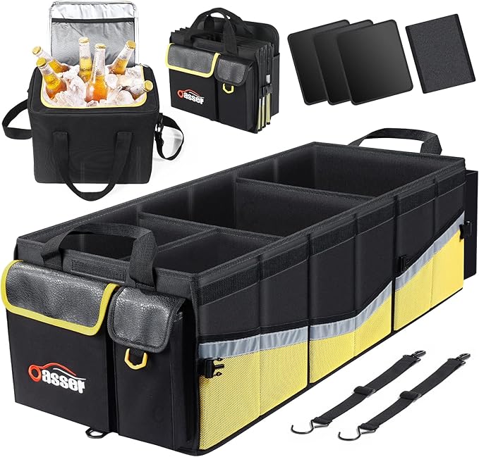 Oasser Trunk Organizer with Cooler Bag 95L, Bearing 110lb No Deformation, Collapsible with Multi Compartments, 20L Removable