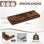 30 Inch Floating Shelves, 12" Deep Floating Shelf Wall Mounted, 30" Wall Shelves, Rustic Deep Bookshelf, Extra Deeper & Thick