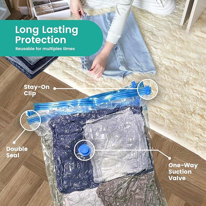 20 Pack Vacuum Storage Bags, Plastic Space Saver Seal Bags (4 Jumbo/4 Large/4 Medium/4 Small/4 Roll) Compression for Clothes,