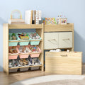 EXPERLAM Toy Storage Organizer for Kids, 9-Bin Toy Organizer with 2-Drawers,Movable Toy Chest and Top Rack, Kids Bookshelf an
