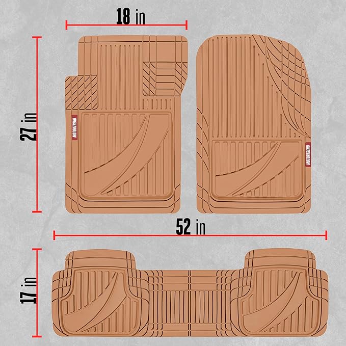 Motor Trend FlexTough™ Advanced Beige Rubber Car Floor Mats – Heavy Duty Trim to Fit All Weather Floor Mats for Cars Truck SUV - Automotive Car Interior Floor Liner Protection - Universal Fit