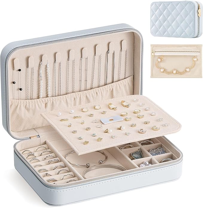 Lolalet Travel Jewelry Case for Women Girls, Travel Jewelry Organizer with Clear Storage Bag Small Portable Jewelry Box for N