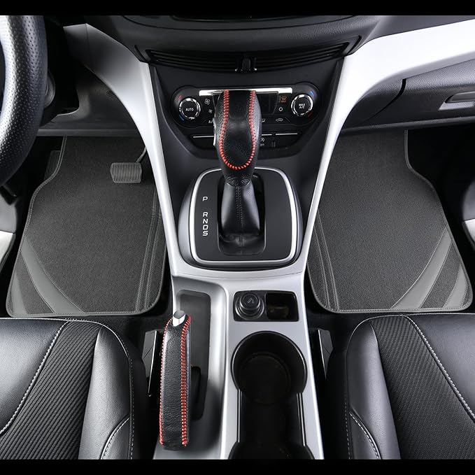 CAR PASS Car Floor Mats, Edge Leather Waterproof Car Mats with Double Stitch Line and Anti-Slip Backing Design, Fit 95% Autom