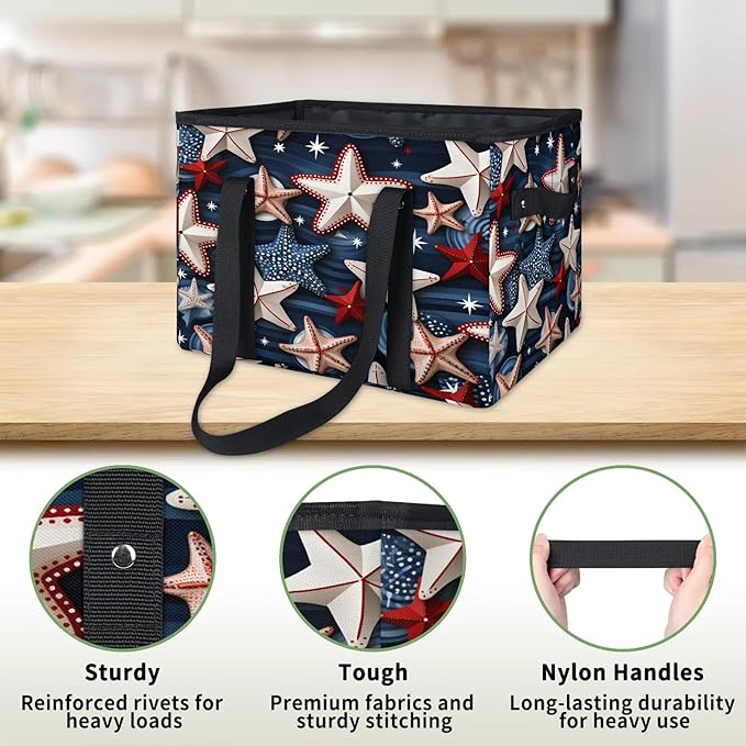 Reusable Grocery Bags Heavy Duty Shopping Bags Foldable Large Tote Bags with Long Handles & Hard Bottom