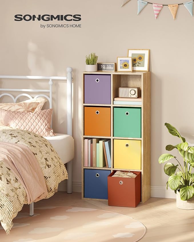 SONGMICS Storage Cubes, Set of 6 Odorless Foldable Storage Boxes, 10.2 x 10.2 x 11 Inches, Closet Organizers for Shelf, Rainb
