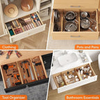 Lifewit 6" High 6 Pack Bamboo Drawer Dividers 33-42cm/13-16.5" Adjustable Wooden Drawer Organizer for Clothes/Utensils, Expan