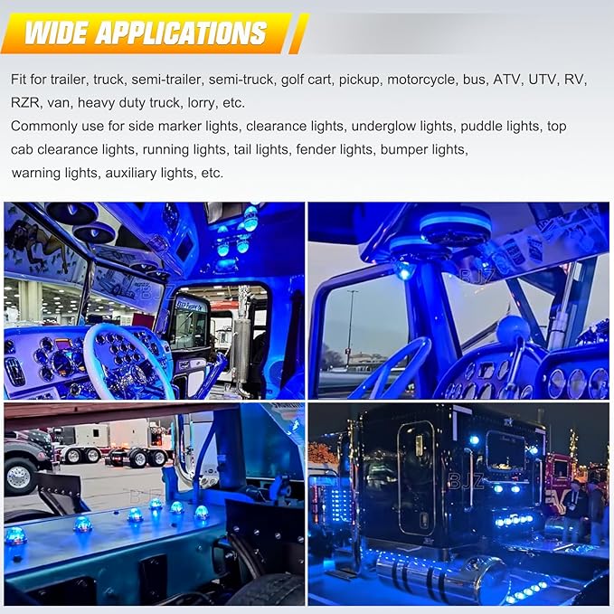 BJZ 2Pcs Ice Blue Watermelon LED Strobe+Constant Marker Lights Dual Function Watermelon-Shaped Side Marker Clearance Tail Top Cap Roof Lights for Trailer Truck Semi-Trailer Heavy-Duty Truck Bus Van