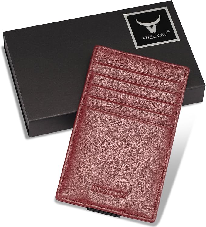HISCOW Car Sun Visor Card Holder with Elastic Band Fastener - Italian Calfskin (Wine Red)