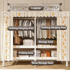 Portable Foldable Wardrobe Closet with Cover, Metal Clothing Rack with Hanging Rods, Space-Saving Coat Storage for Bedroom, 1