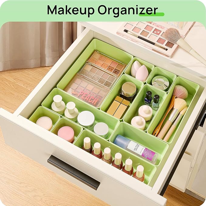Vtopmart 25 PCS Plastic Drawer Organizers Set, 4-Size Versatile Bathroom and Vanity Drawer Organizer Trays, Storage Bins for 