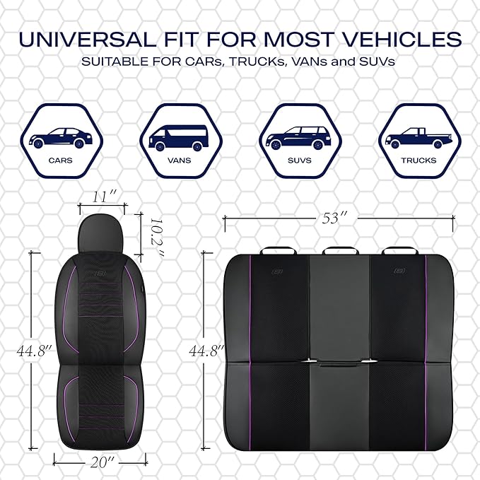 Skechers Air-Cooled Memory Foam Seat Covers,Mesh Thick Car Seat Covers,Piping Leather Car Seat Cover,Airbag Compatible,Automo