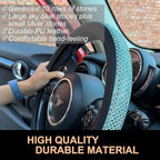 PINCTROT Bling Bling Comfy Steering Wheel Cover with Jumbo Crystal Rhinestones, Anti-Slip Diamond Leather, Universal 15 Inch (Sky Blue)