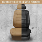 CAR PASS Piping Leather Seat Cover,Universal FIT with Composite Sponge Inside,Airbag Compatible and Reserved Opening Holes,Inside zipper for Cars,Sedan,SUV,Truck(Full Set,Beige with Tan Piping-Stripe)