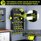 KAFAHOM Power Tool Organizer,Large 8 Drill Holder Wall Mount with 2 Side Pegboards,5 Layer Metal Tool Storage Rack with 12 Ho