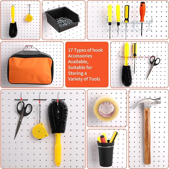 240PCS Pegboard Hooks Assortment, Pegboard Organizer Kit with Bins, Cups, 1/8 and 1/4 inch Hooks for Hanging Tools, Garage Wa